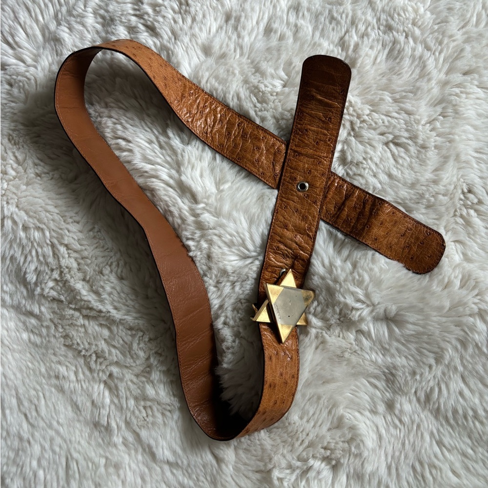 VTG 80s Lorenzi Ostrich Leather Belt with Statement Buckle